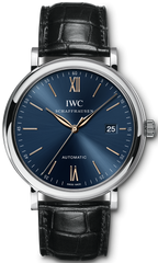 IWC Portofino Automatic Blue Dial Black Leather Strap Watch For Men - IW356523