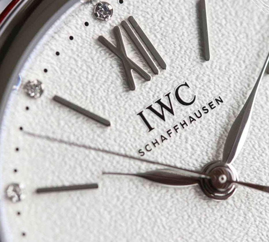 IWC Portofino Automatic Diamonds Silver Dial Red Leather Strap Watch For Women - IW357408