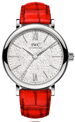 IWC Portofino Automatic Diamonds Silver Dial Red Leather Strap Watch For Women - IW357408