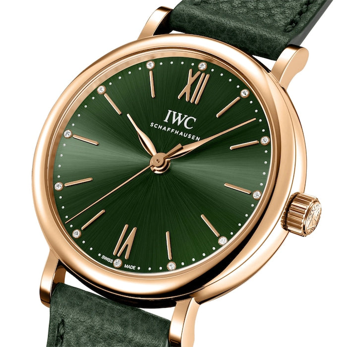 IWC Portofino Automatic Green Dial Green Leather Strap Watch For Women - IW357415