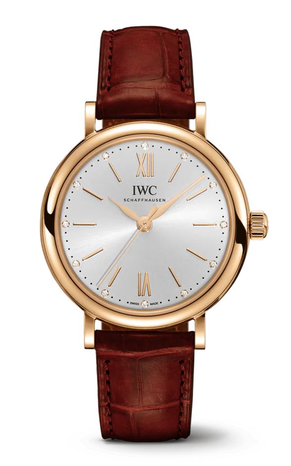 IWC Portofino Automatic Silver Dial Burgundy Leather Strap Watch For Women - IW357401