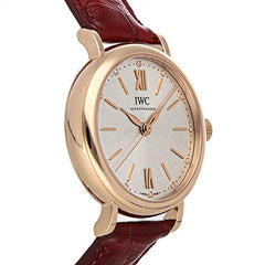 IWC Portofino Automatic Silver Dial Burgundy Leather Strap Watch For Women - IW357401