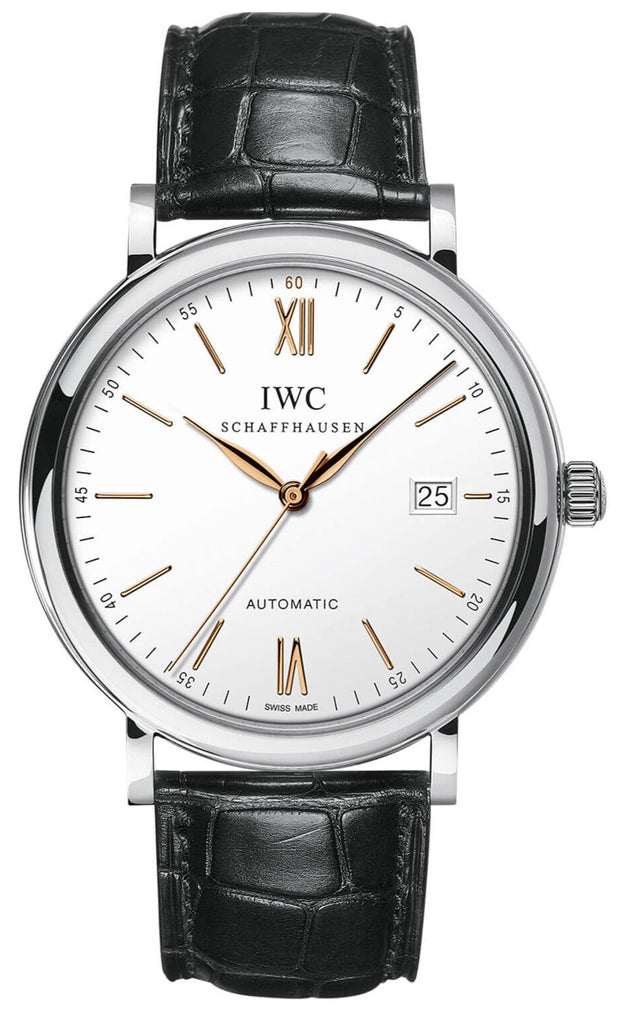 IWC Portofino Automatic White Dial Black Leather Strap Watch For Men - IW356517