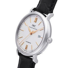 IWC Portofino Automatic White Dial Black Leather Strap Watch For Men - IW356517