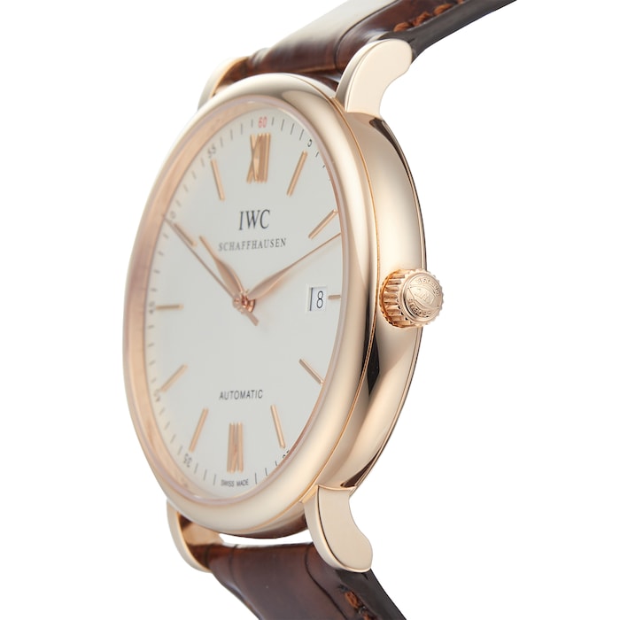 IWC Portofino Automatic White Dial Brown Leather Strap Watch For Men - IW356504