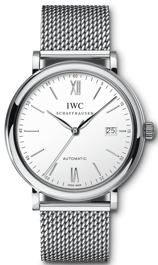 IWC Portofino Automatic White Dial Silver Mesh Bracelet Watch For Men - IW356505