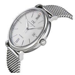 IWC Portofino Automatic White Dial Silver Mesh Bracelet Watch For Men - IW356505