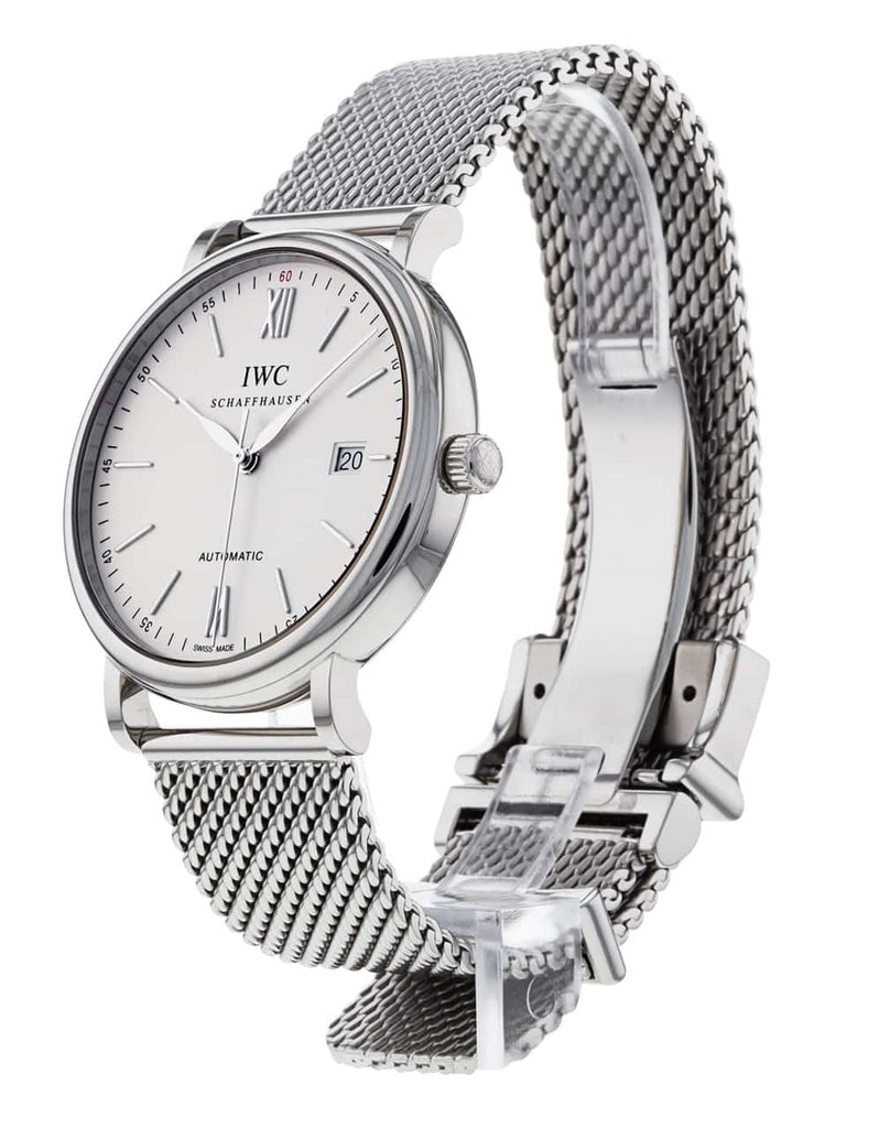 IWC Portofino Automatic White Dial Silver Mesh Bracelet Watch For Men - IW356505