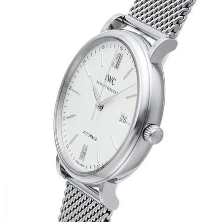 IWC Portofino Automatic White Dial Silver Mesh Bracelet Watch For Men - IW356505