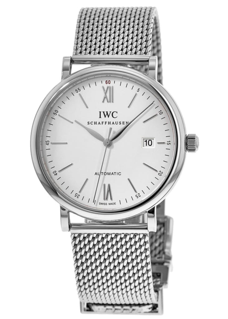 IWC Portofino Automatic White Dial Silver Mesh Bracelet Watch For Men - IW356505