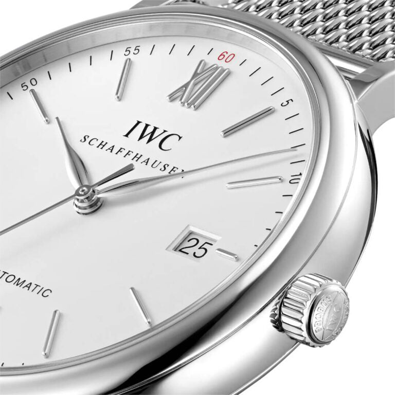 IWC Portofino Automatic White Dial Silver Mesh Bracelet Watch For Men - IW356505