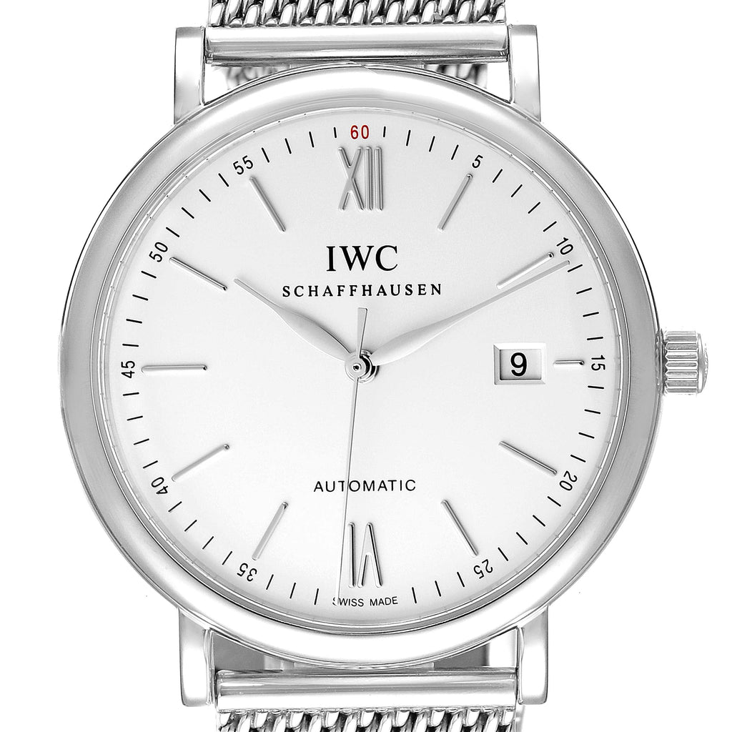 IWC Portofino Automatic White Dial Silver Mesh Bracelet Watch For Men - IW356505