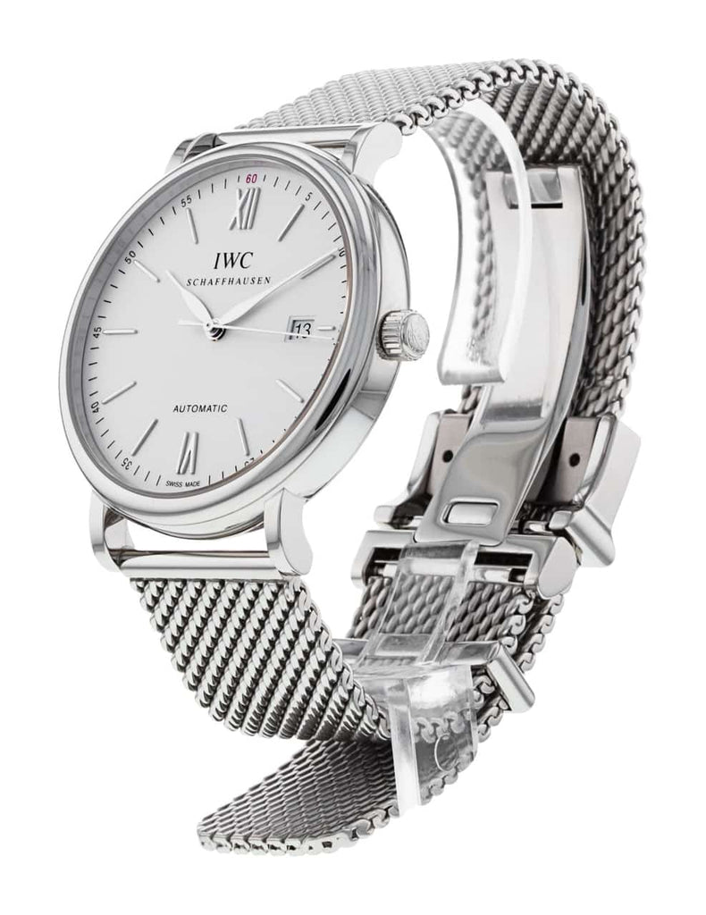 IWC Portofino Automatic White Dial Silver Mesh Bracelet Watch For Men - IW356505