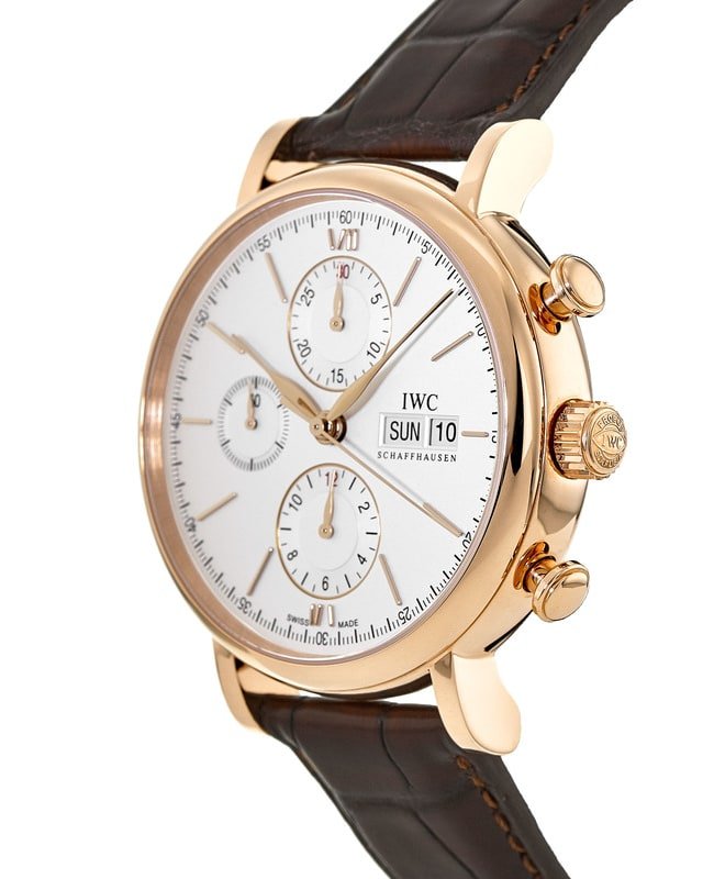 IWC Portofino Chronograph 42mm White Dial Brown Leather Strap Watch For Men - IW391025