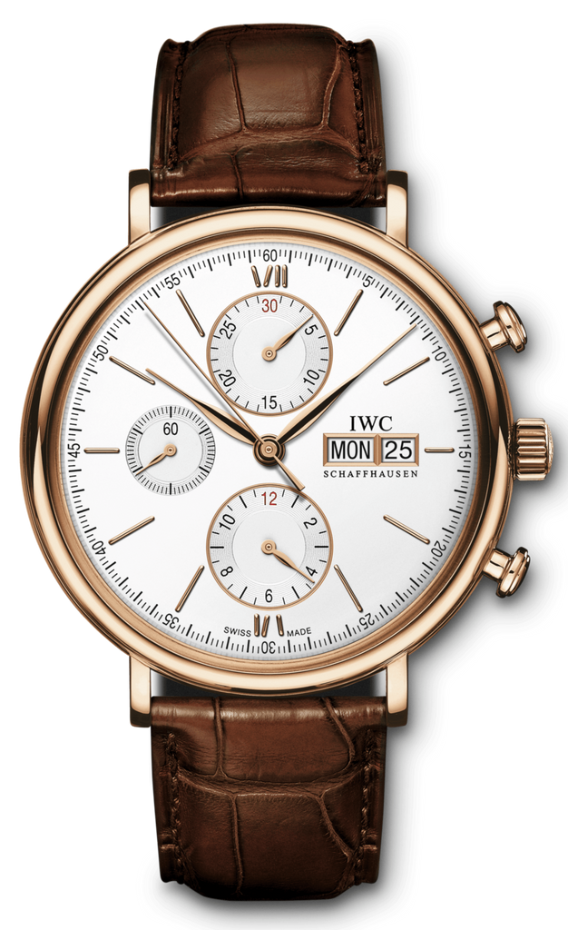 IWC Portofino Chronograph 42mm White Dial Brown Leather Strap Watch For Men - IW391025