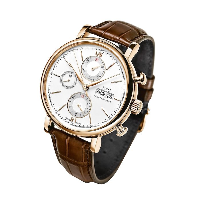 IWC Portofino Chronograph 42mm White Dial Brown Leather Strap Watch For Men - IW391025