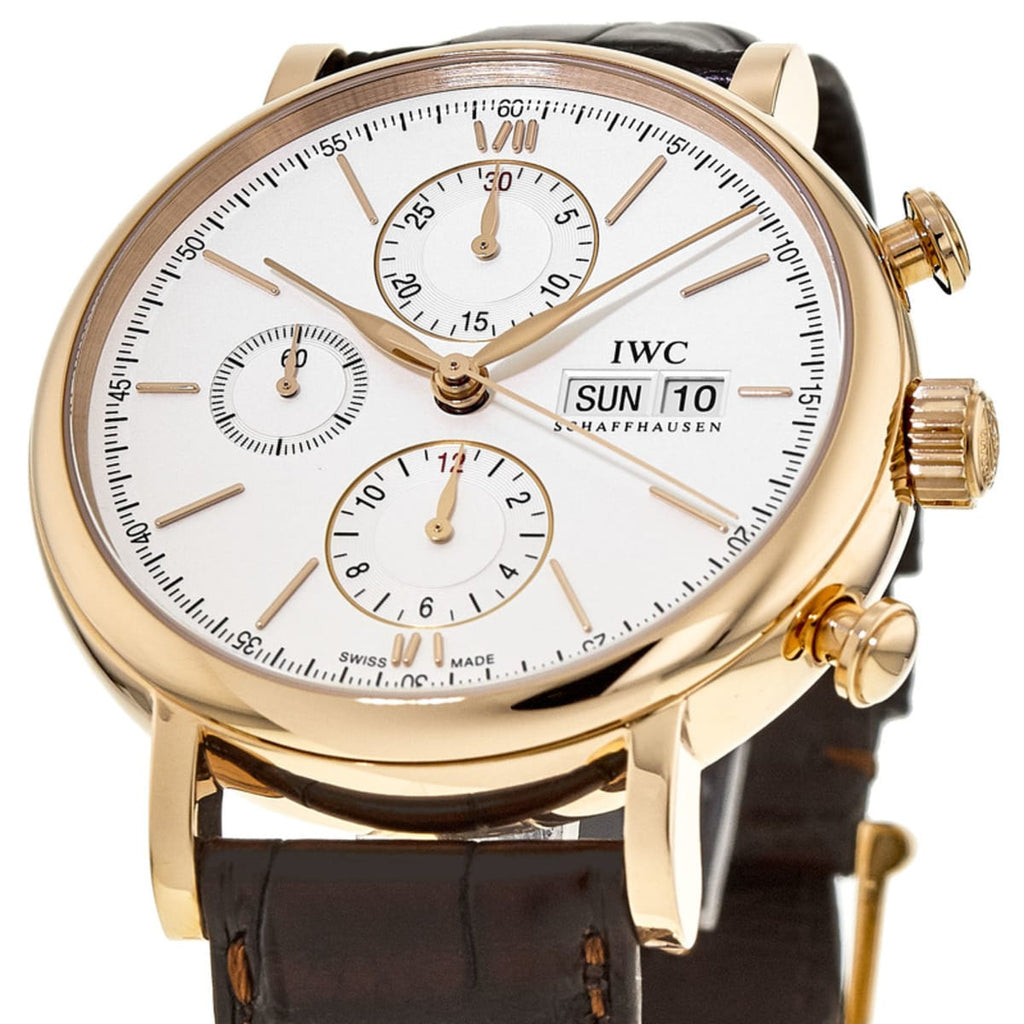 IWC Portofino Chronograph 42mm White Dial Brown Leather Strap Watch For Men - IW391025