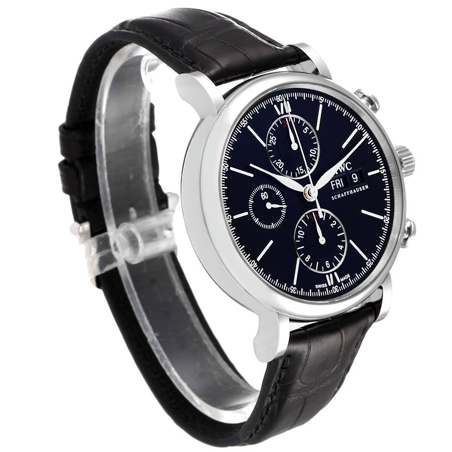 IWC Portofino Chronograph Black Dial Black Leather Strap Watch For Men - IW391008