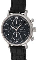 IWC Portofino Chronograph Black Dial Black Leather Strap Watch For Men - IW391008