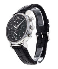 IWC Portofino Chronograph Black Dial Black Leather Strap Watch For Men - IW391008