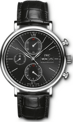 IWC Portofino Chronograph Black Dial Black Leather Strap Watch For Men - IW391008