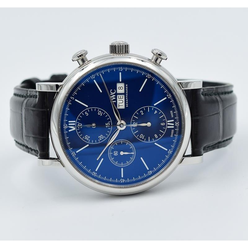 IWC Portofino Chronograph Blue Dial Black Leather Strap Watch For Men - IW391023