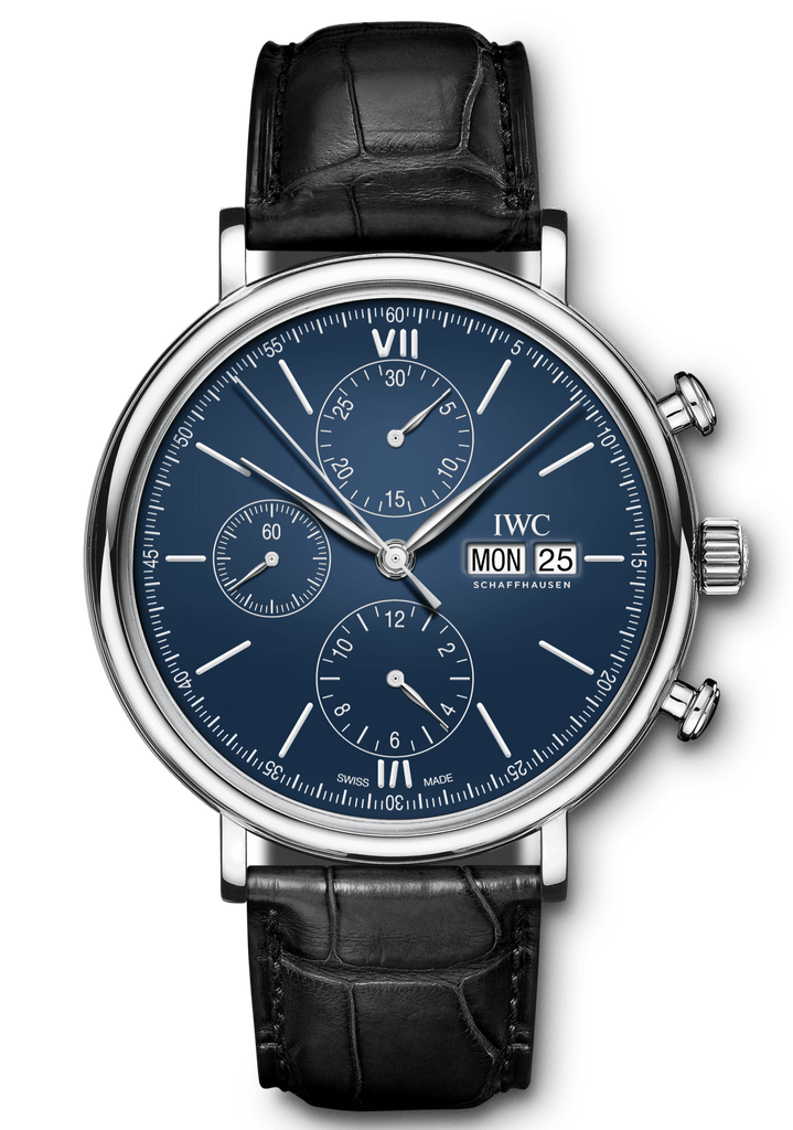 IWC Portofino Chronograph Blue Dial Black Leather Strap Watch For Men - IW391023