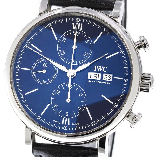 IWC Portofino Chronograph Blue Dial Black Leather Strap Watch For Men - IW391023