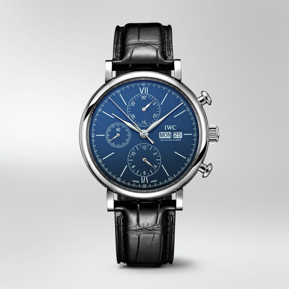 IWC Portofino Chronograph Blue Dial Black Leather Strap Watch For Men - IW391023