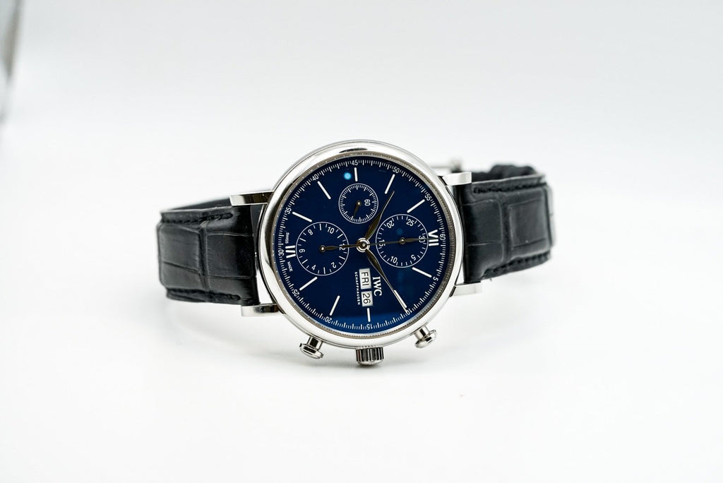 IWC Portofino Chronograph Blue Dial Black Leather Strap Watch For Men - IW391023