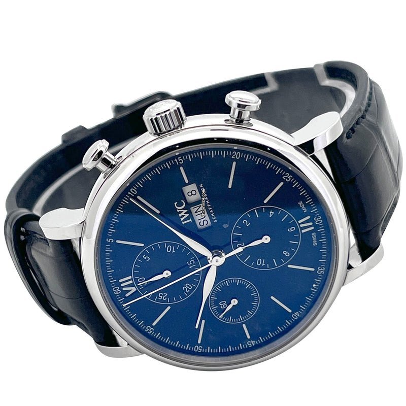 IWC Portofino Chronograph Blue Dial Black Leather Strap Watch For Men - IW391023