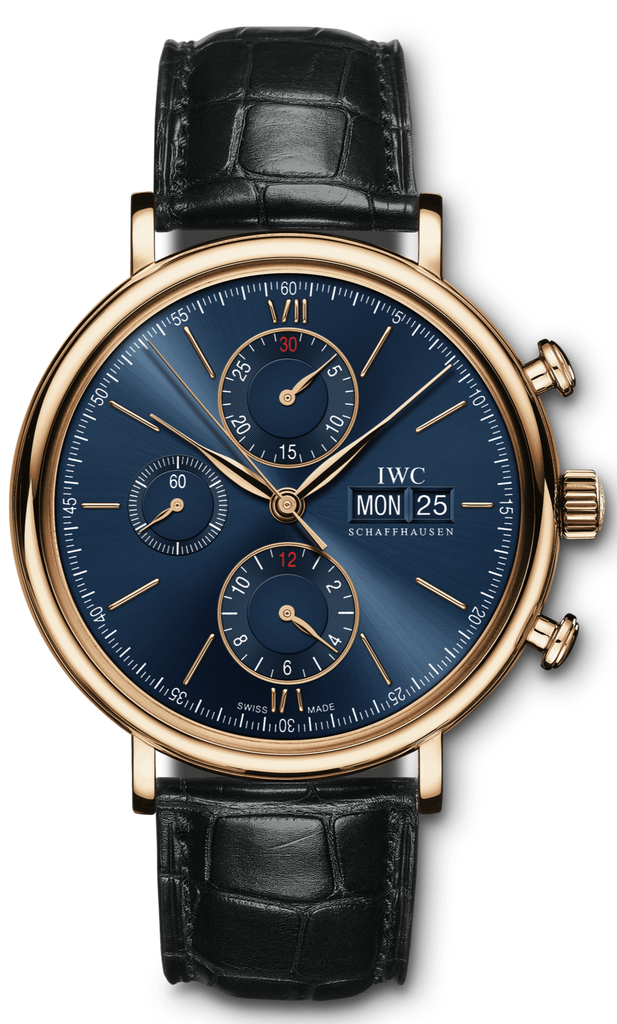 IWC Portofino Chronograph Blue Dial Black Leather Strap Watch For Men - IW391035