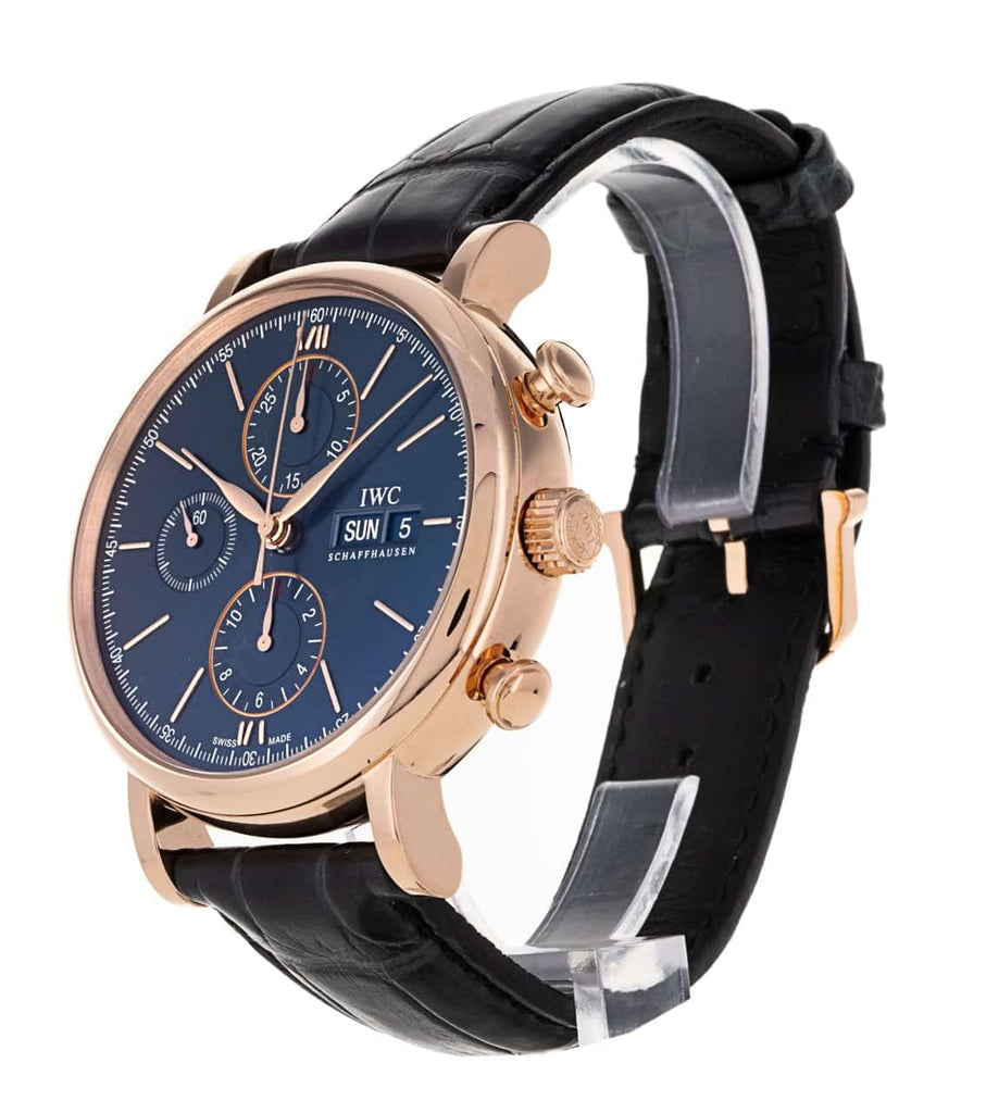 IWC Portofino Chronograph Blue Dial Black Leather Strap Watch For Men - IW391035