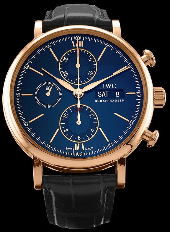 IWC Portofino Chronograph Blue Dial Black Leather Strap Watch For Men - IW391035