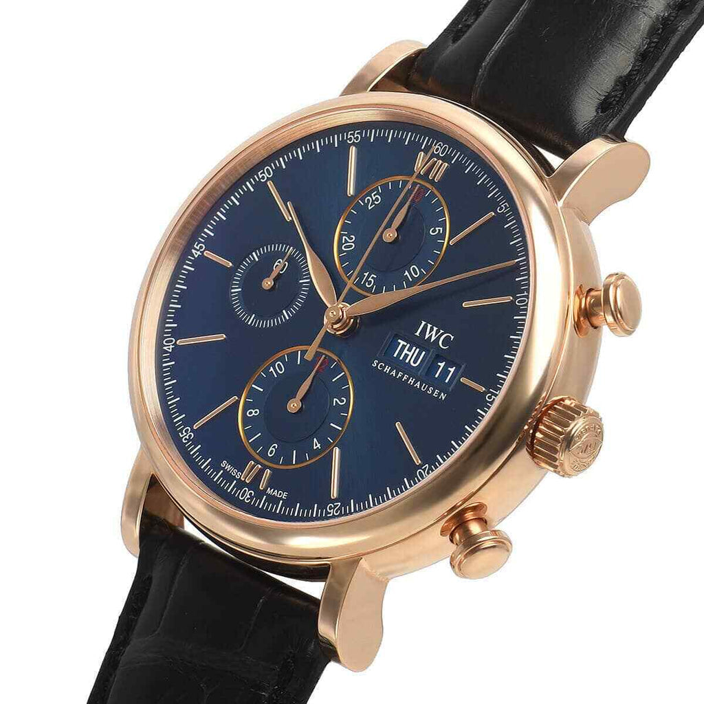 IWC Portofino Chronograph Blue Dial Black Leather Strap Watch For Men - IW391035