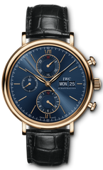 IWC Portofino Chronograph Blue Dial Black Leather Strap Watch For Men - IW391035