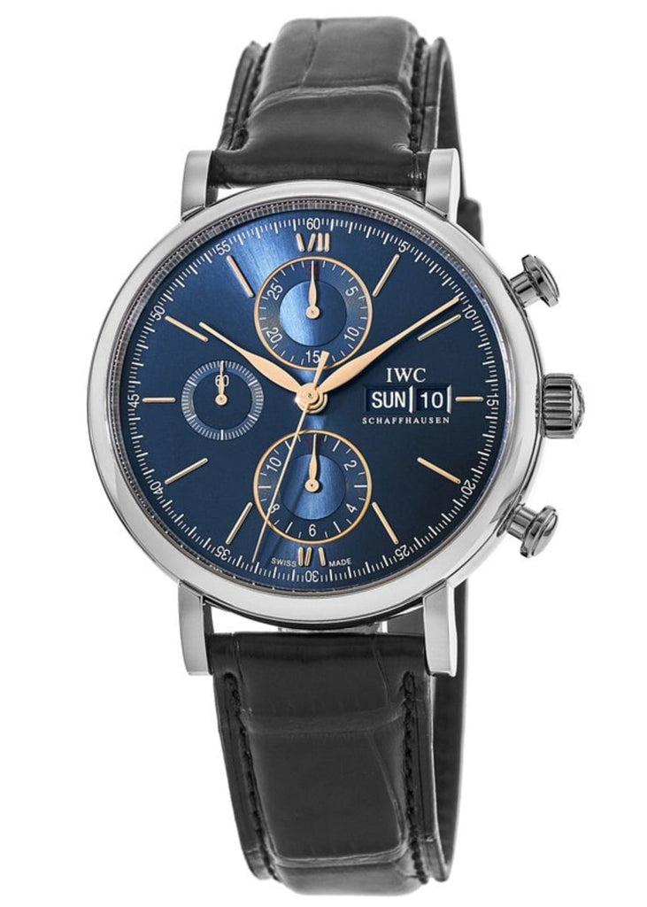 IWC Portofino Chronograph Blue Dial Black Leather Strap Watch For Men - IW391036