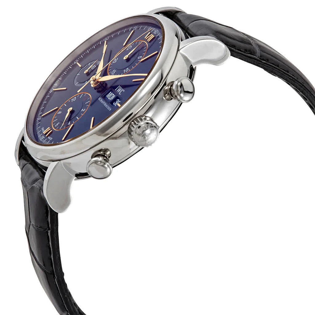 IWC Portofino Chronograph Blue Dial Black Leather Strap Watch For Men - IW391036