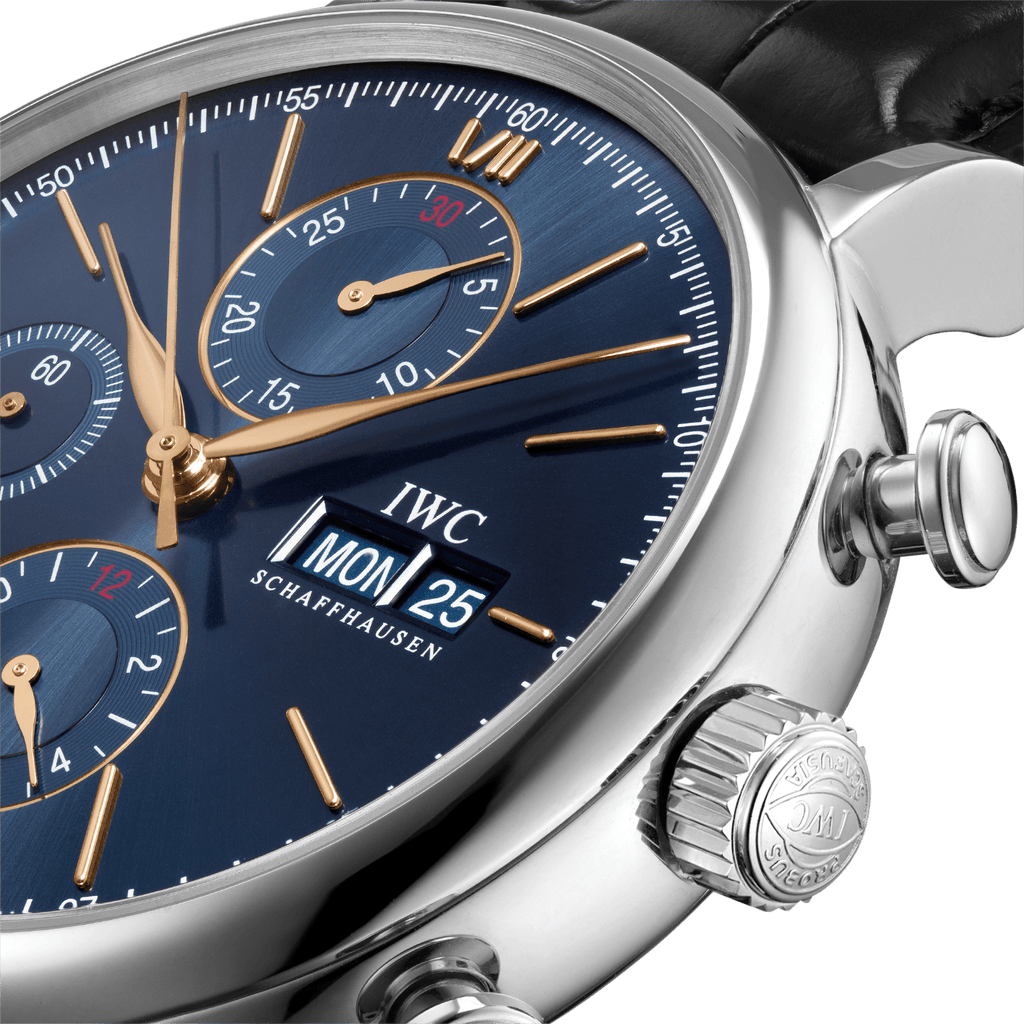 IWC Portofino Chronograph Blue Dial Black Leather Strap Watch For Men - IW391036