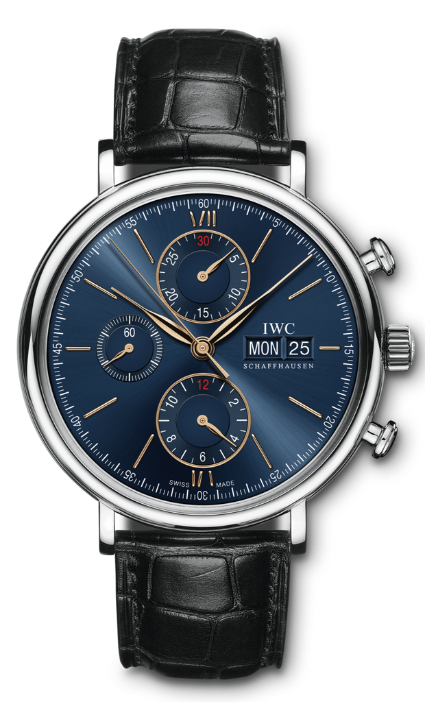 IWC Portofino Chronograph Blue Dial Black Leather Strap Watch For Men - IW391036