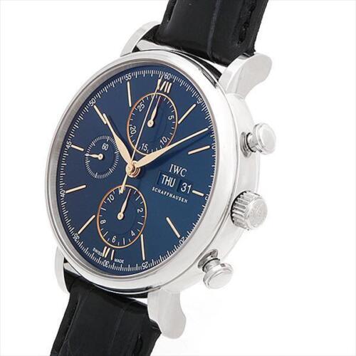 IWC Portofino Chronograph Blue Dial Black Leather Strap Watch For Men - IW391036