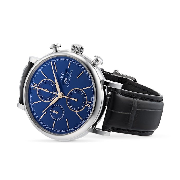 IWC Portofino Chronograph Blue Dial Black Leather Strap Watch For Men - IW391036