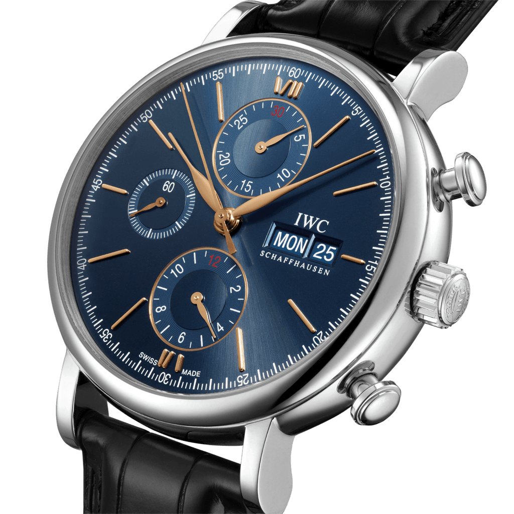 IWC Portofino Chronograph Blue Dial Black Leather Strap Watch For Men - IW391036