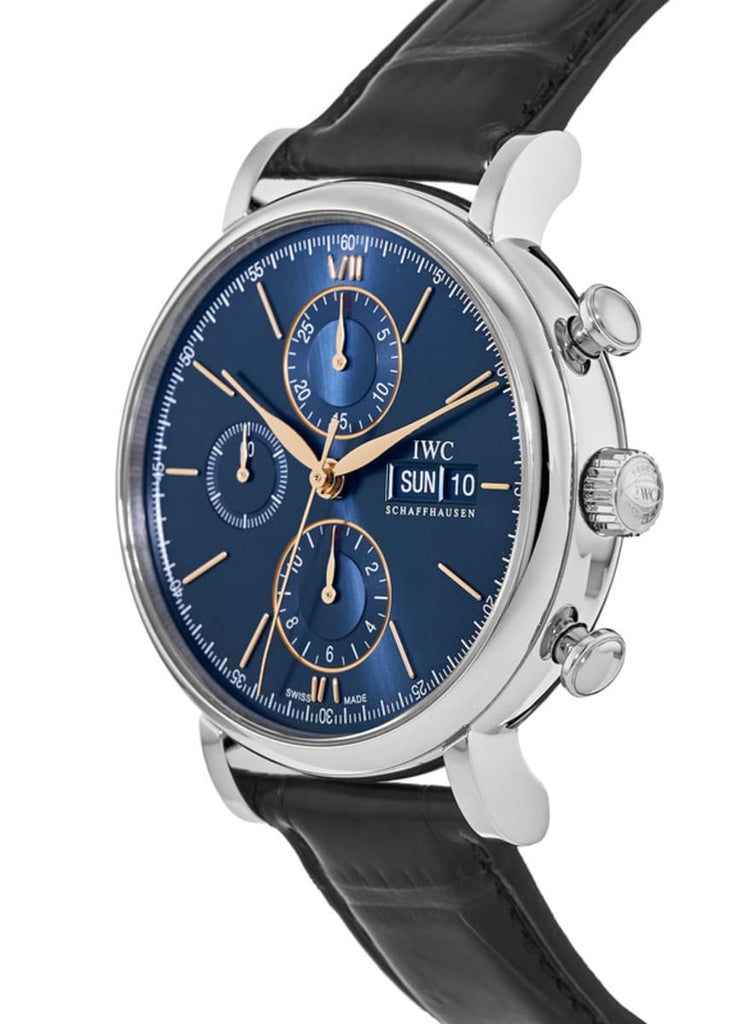 IWC Portofino Chronograph Blue Dial Black Leather Strap Watch For Men - IW391036