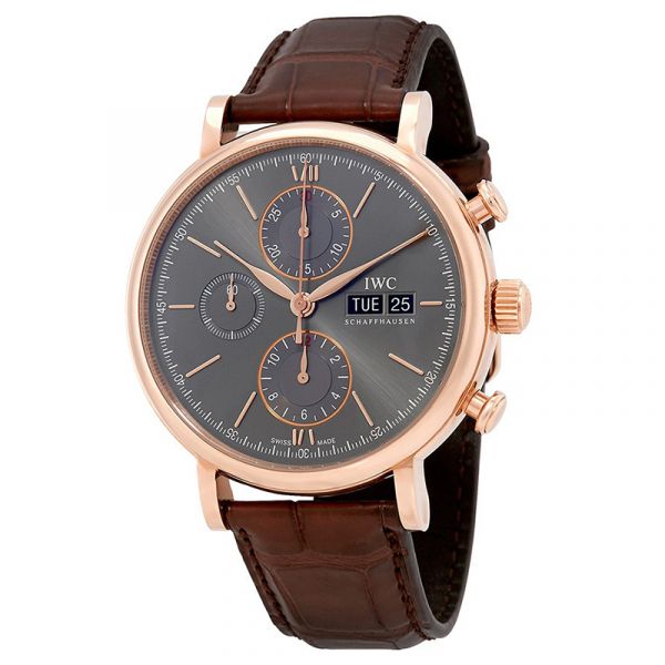 IWC Portofino Chronograph Grey Dial Brown Leather Strap Watch For Men - IW391021