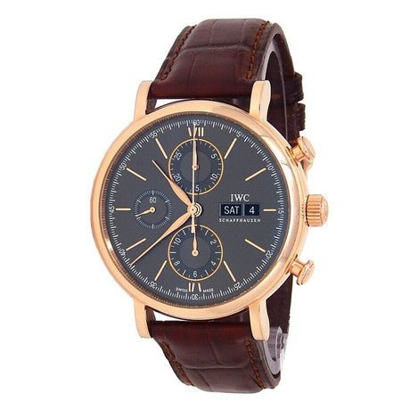 IWC Portofino Chronograph Grey Dial Brown Leather Strap Watch For Men - IW391021