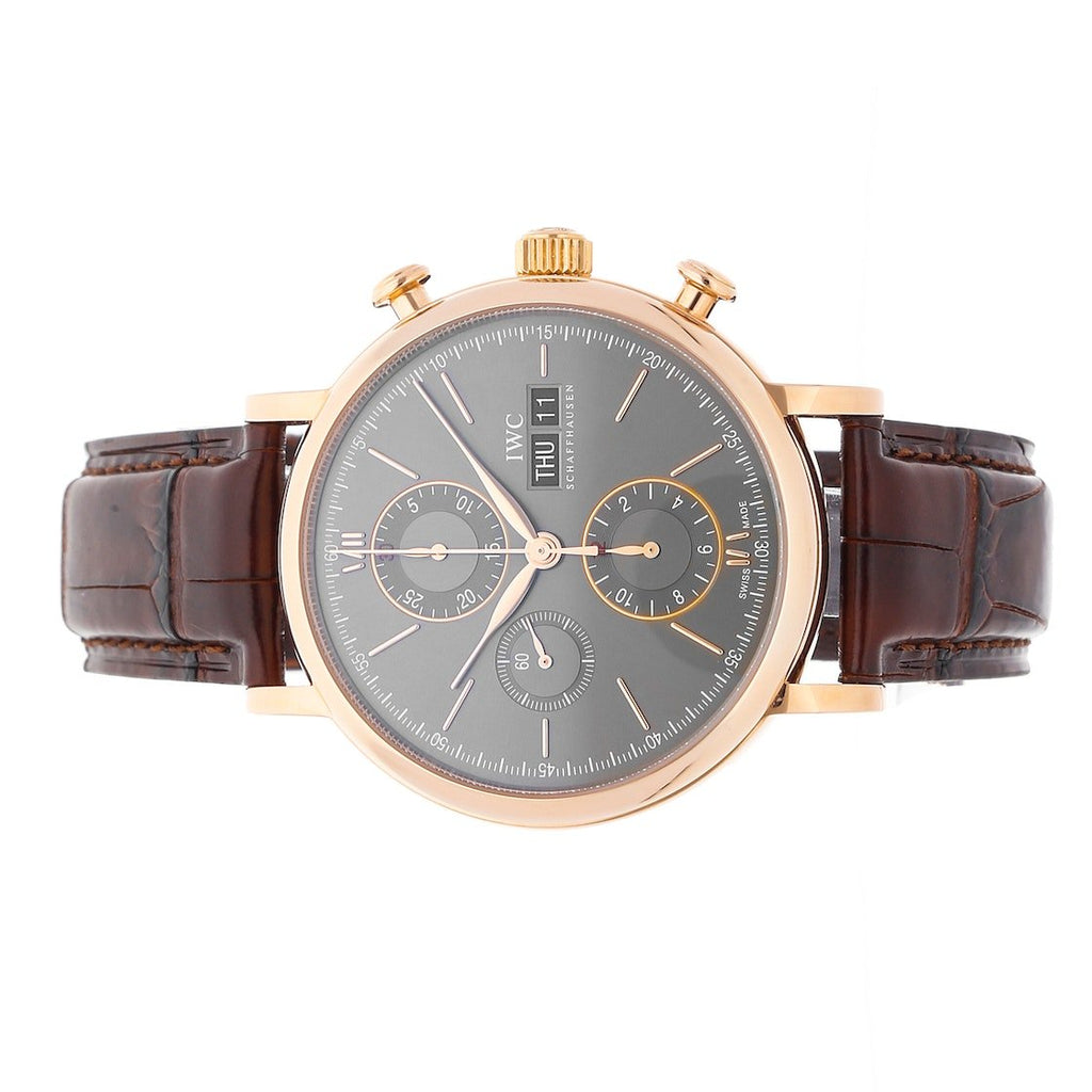 IWC Portofino Chronograph Grey Dial Brown Leather Strap Watch For Men - IW391021