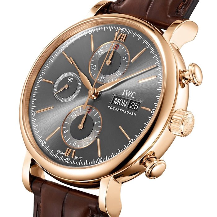 IWC Portofino Chronograph Grey Dial Brown Leather Strap Watch For Men - IW391021