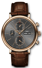 IWC Portofino Chronograph Grey Dial Brown Leather Strap Watch For Men - IW391021