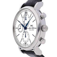 IWC Portofino Chronograph White Dial Black Leather Strap Watch For Men - IW391024